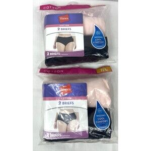 Lot of 2 Hanes Cotton Briefs 2 Pair Each Wicking Pink Black Size 7 Large NEW